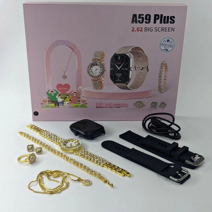 A58 LADIES SMART WATCH With One Gold Watch And Jewellery Items For Free