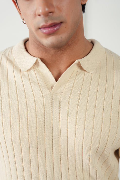 Rib Knit Polo Sweater