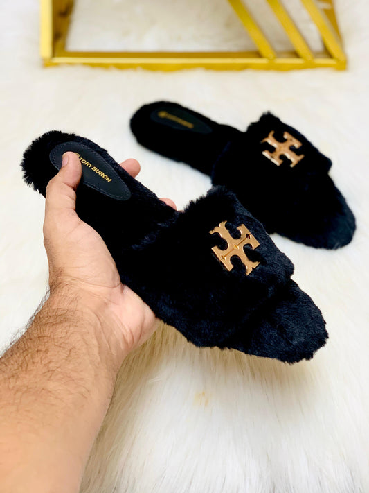 Tory Burch Fur Slipper Velvet High Quality