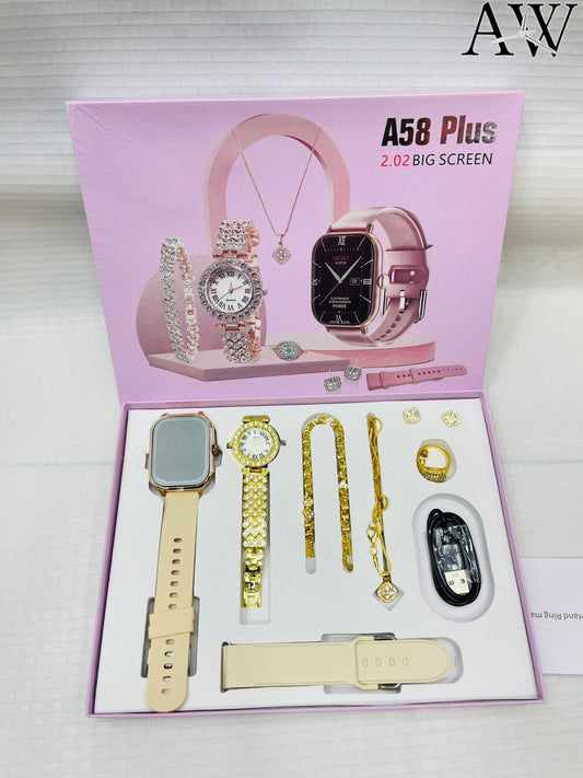 A58 LADIES SMART WATCH With One Gold Watch And Jewellery Items For Free
