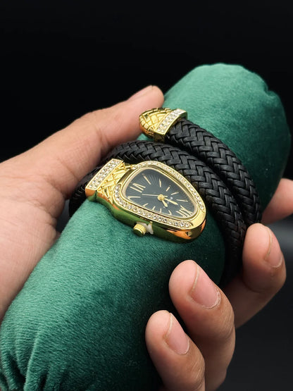 Elegant Ladies Leather Strap Snake Design Watch