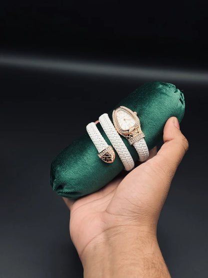Elegant Ladies Leather Strap Snake Design Watch