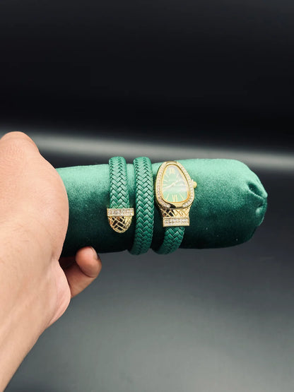 Elegant Ladies Leather Strap Snake Design Watch