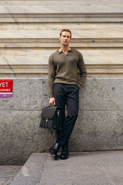 Rib Knit Polo Sweater