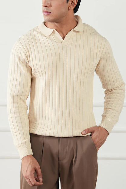 Rib Knit Polo Sweater