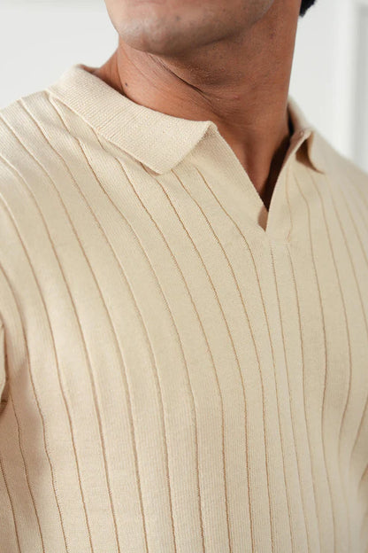 Rib Knit Polo Sweater