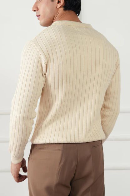 Rib Knit Polo Sweater