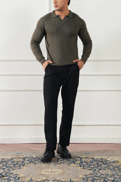 Rib Knit Polo Sweater