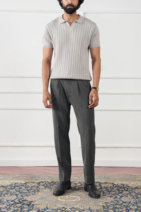 Rib Knit Polo Sweater