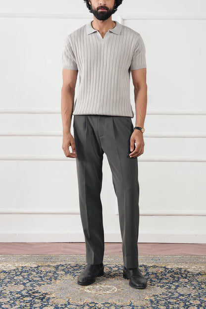 Rib Knit Polo Sweater