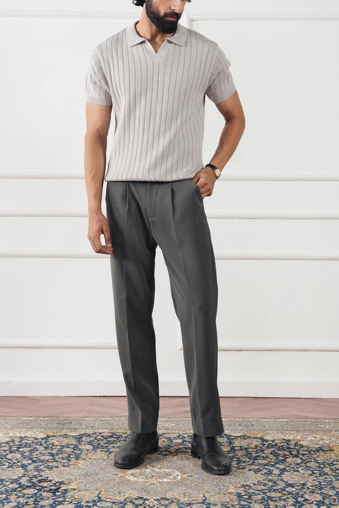 Rib Knit Polo Sweater