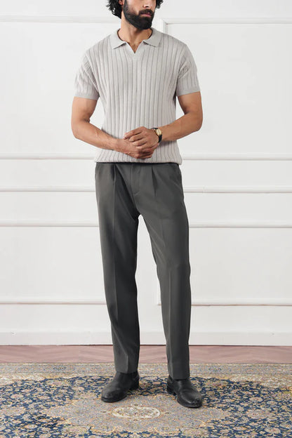 Rib Knit Polo Sweater