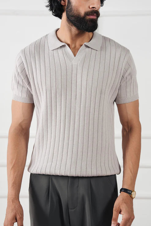 Rib Knit Polo Sweater
