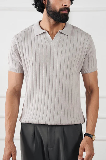 Rib Knit Polo Sweater