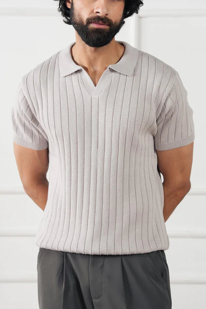 Rib Knit Polo Sweater