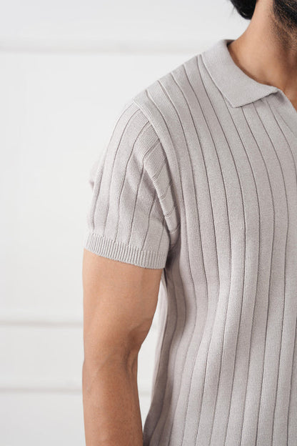 Rib Knit Polo Sweater