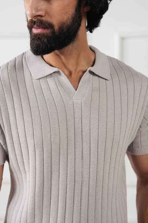 Rib Knit Polo Sweater