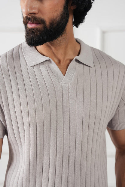 Rib Knit Polo Sweater