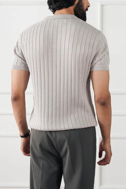Rib Knit Polo Sweater