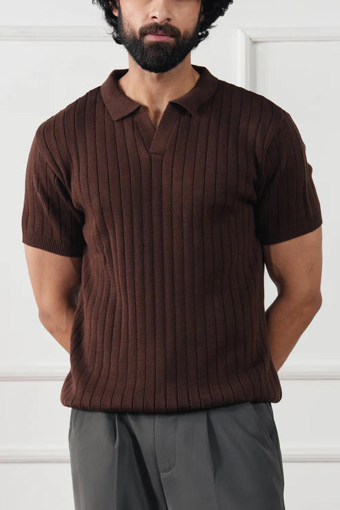 Rib Knit Polo Sweater