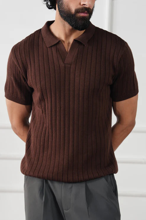 Rib Knit Polo Sweater