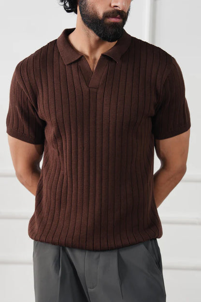 Rib Knit Polo Sweater