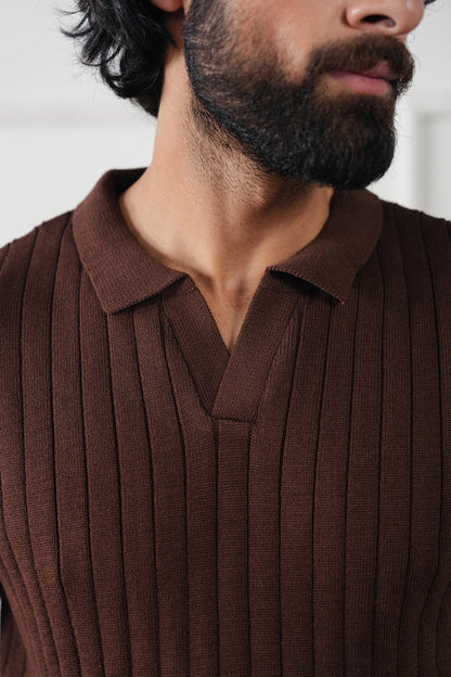 Rib Knit Polo Sweater