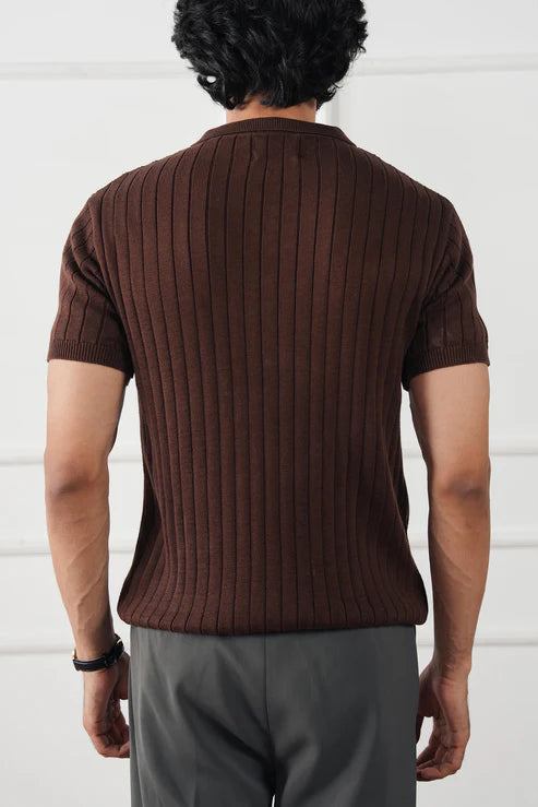 Rib Knit Polo Sweater
