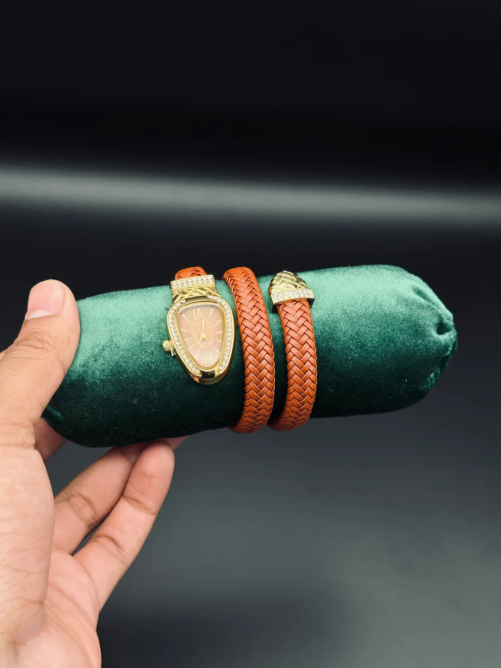 Elegant Ladies Leather Strap Snake Design Watch