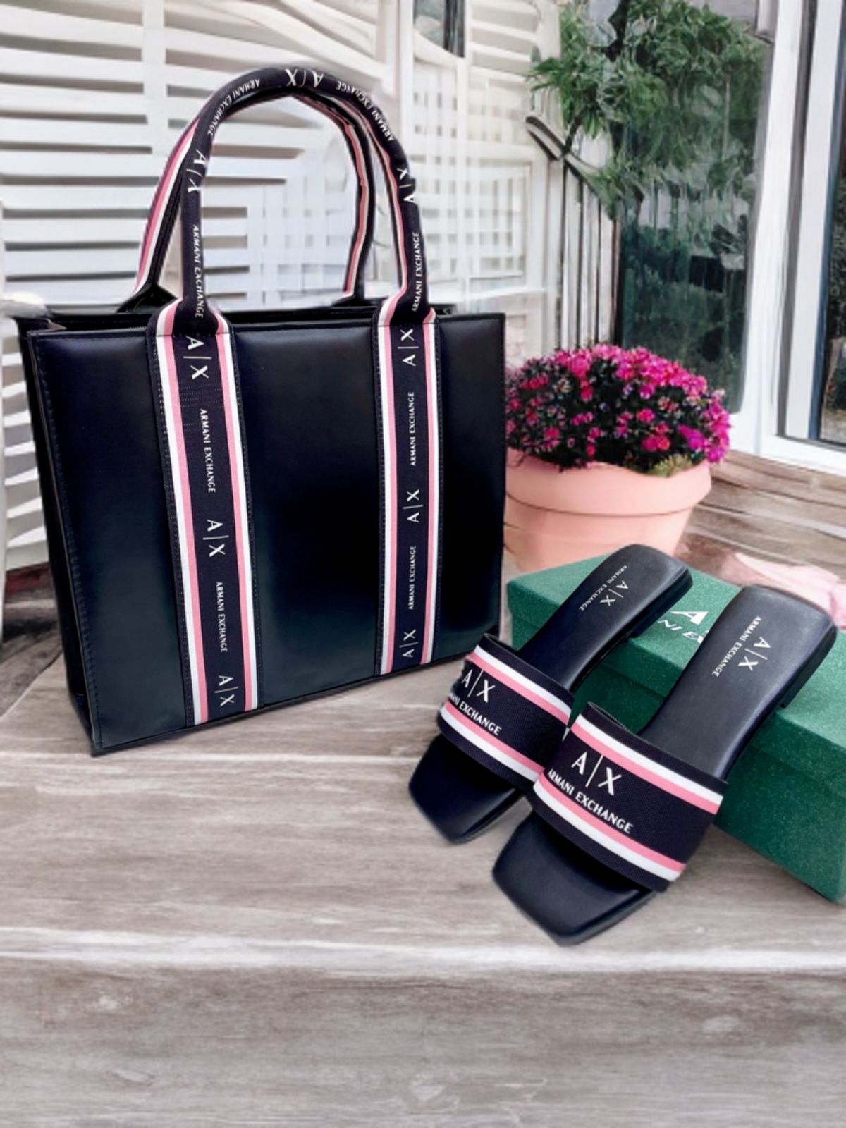 Armani Exchange Flat Slipper + Armani Exchange Ladies Shoulder Bag 👜