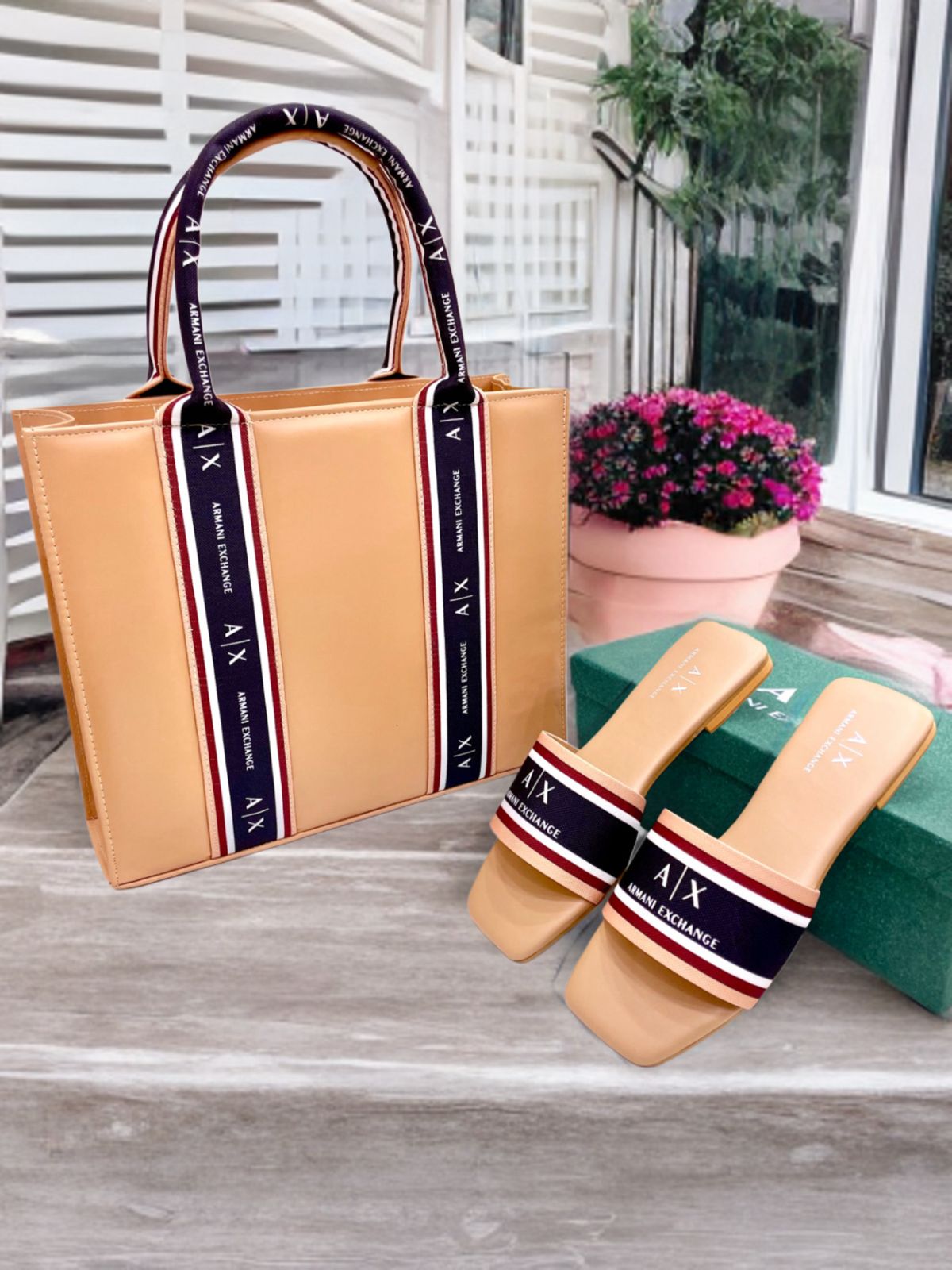 Armani Exchange Flat Slipper + Armani Exchange Ladies Shoulder Bag 👜