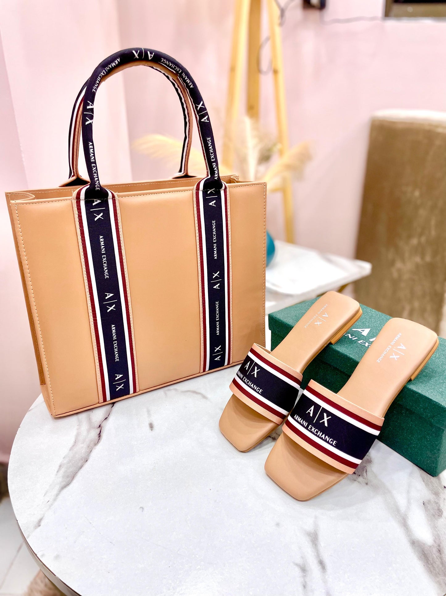 Armani Exchange Flat Slipper + Armani Exchange Ladies Shoulder Bag 👜