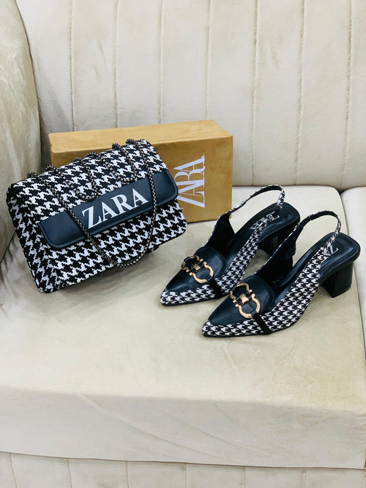 Zara Check Block Heel + Zara Crossbody Bag