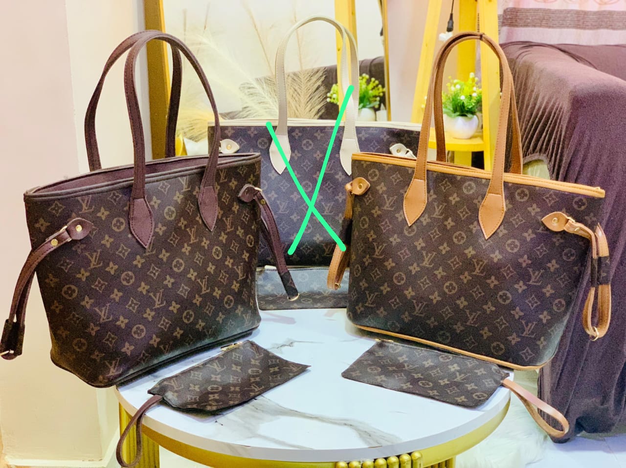 💗Louis Vuitton 💗 NeverFull Bag For Girls & Women With Hand Pouch 2 Piece Set