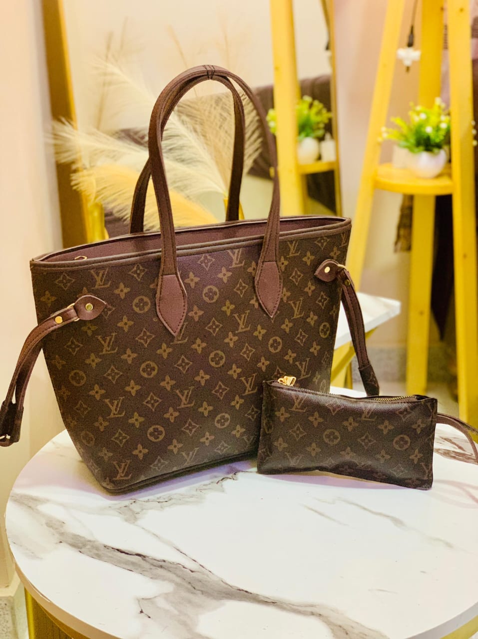 💗Louis Vuitton 💗 NeverFull Bag For Girls & Women With Hand Pouch 2 Piece Set