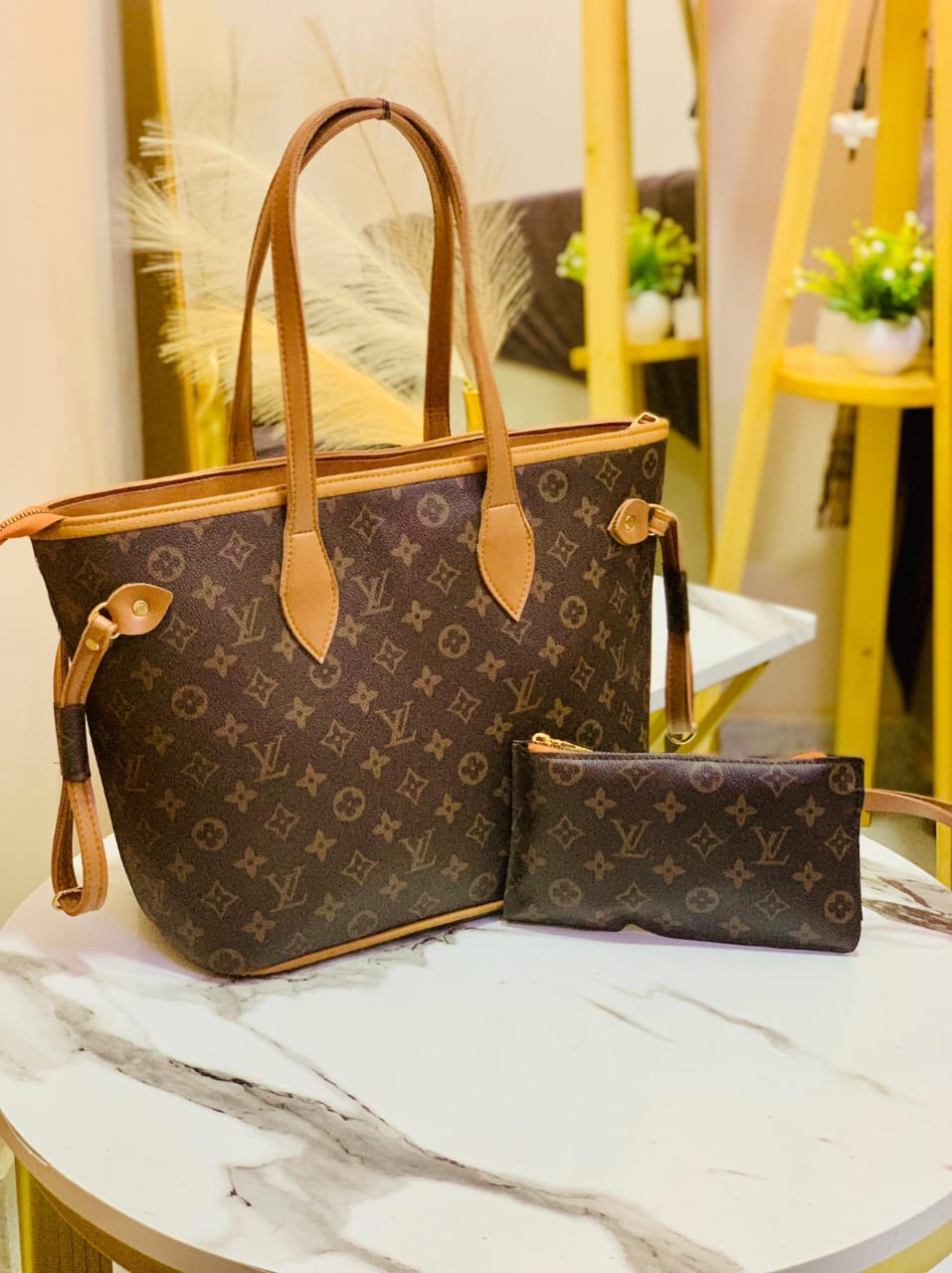 💗Louis Vuitton 💗 NeverFull Bag For Girls & Women With Hand Pouch 2 Piece Set