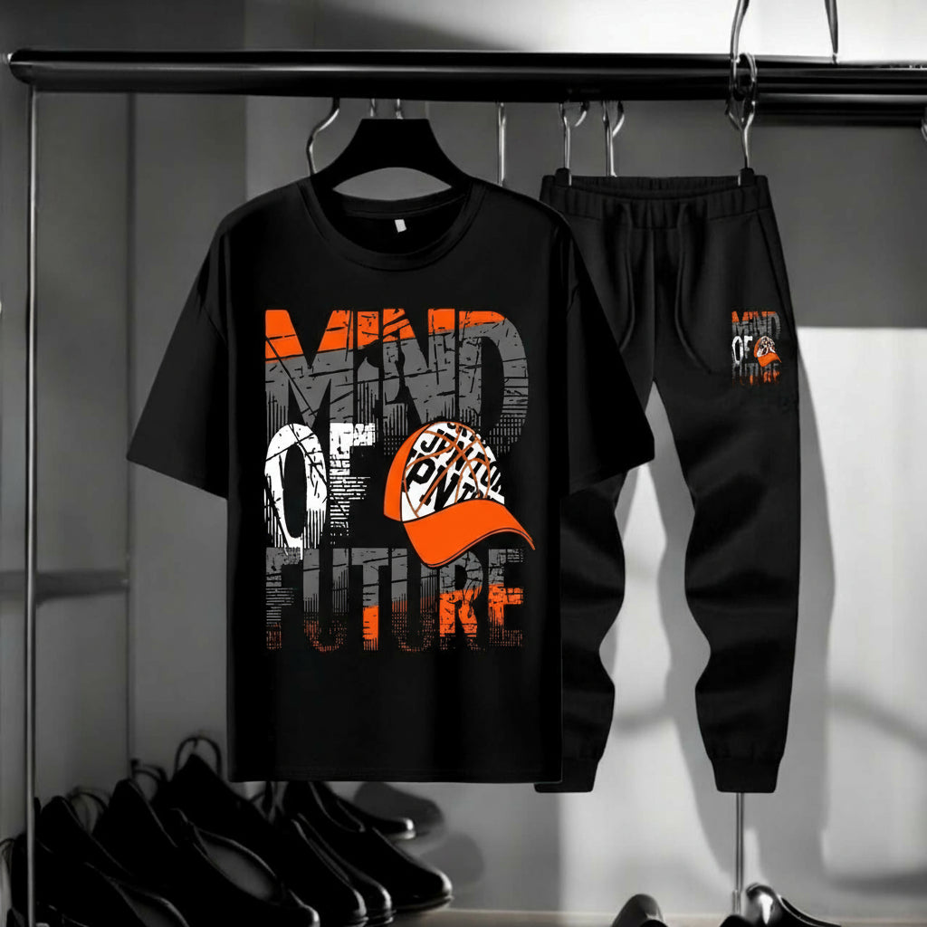 Winter Inner Warm Drop Shirts Printed T-shirt Trouser Tracksuit