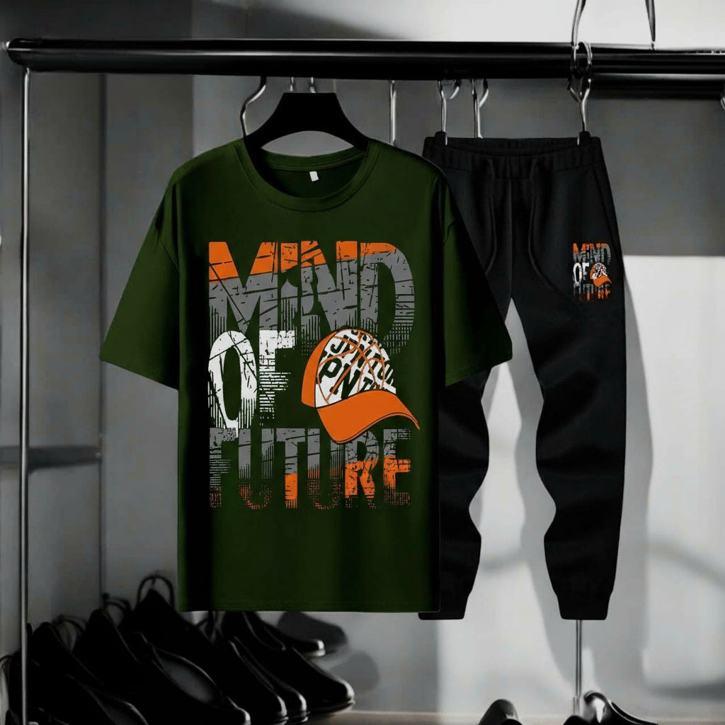 Winter Inner Warm Drop Shirts Printed T-shirt Trouser Tracksuit