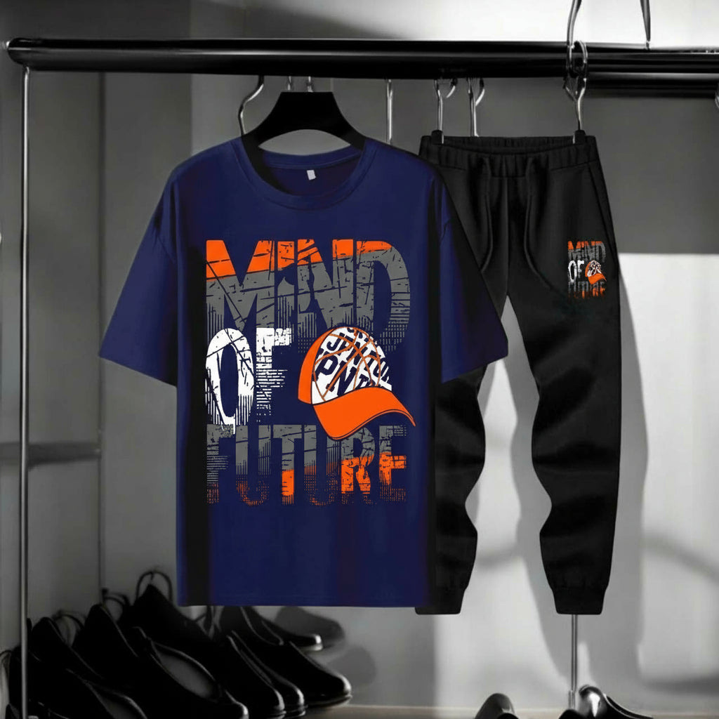 Winter Inner Warm Drop Shirts Printed T-shirt Trouser Tracksuit