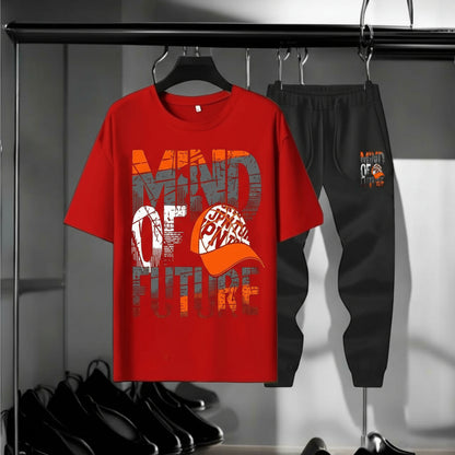 Winter Inner Warm Drop Shirts Printed T-shirt Trouser Tracksuit