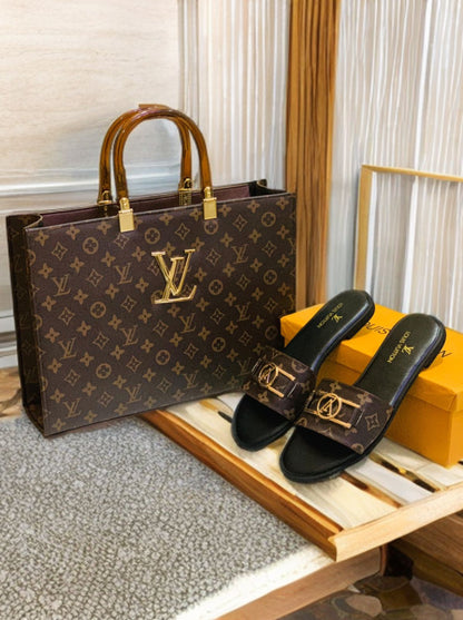 Louis Vuitton LV Lock it Slipper + Louis Vuitton LV Hand Bag 👜