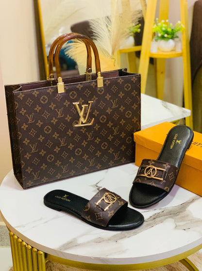 Louis Vuitton LV Lock it Slipper + Louis Vuitton LV Hand Bag 👜