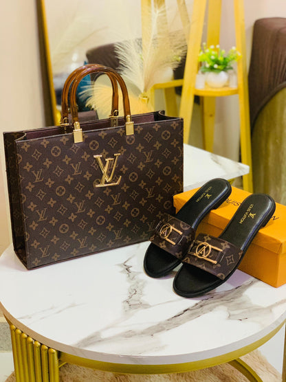 Louis Vuitton LV Lock it Slipper + Louis Vuitton LV Hand Bag 👜