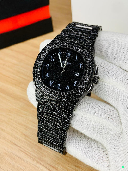 PATEK PHILIPPE *BLACK FULL STONES 🥰 * ARABIC DAIL😉