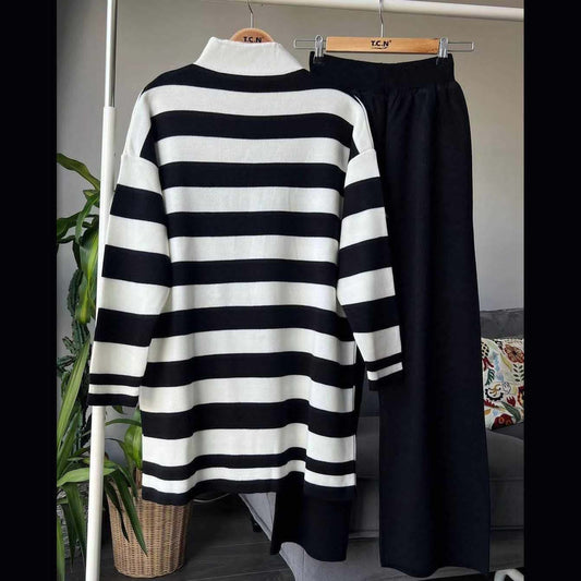 Stripe Printed Style 2-Pcs Winter Tracksuit