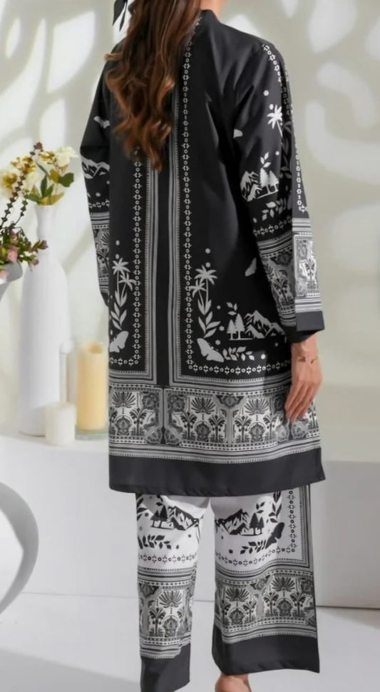 Two-piece ensemble crafted from premium Swiss lawn fabric