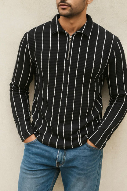 Zipper Polo Straight Linen