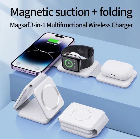 3 in 1 Foldable 3-Steps Wireless Charger (Phones / SmartWatches and EarBuds in One) with Box Packing