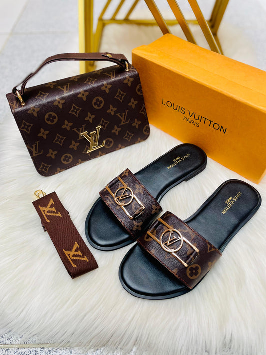 Louis Vuitton LV Lock it Slipper + Louis Vuitton LV Cross Body Bag