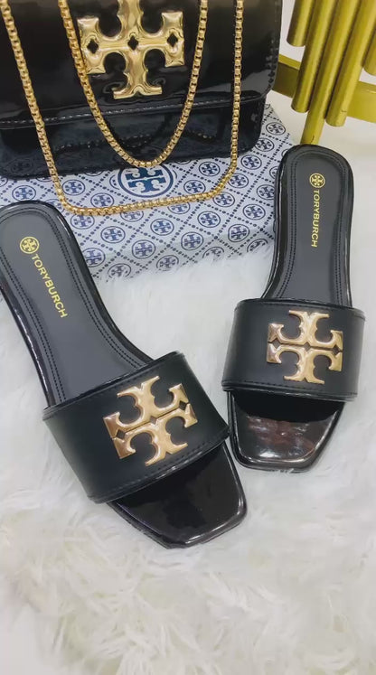 Tory Burch Flat Slipper +  High Quality Cross Body Bag With Long Chain
